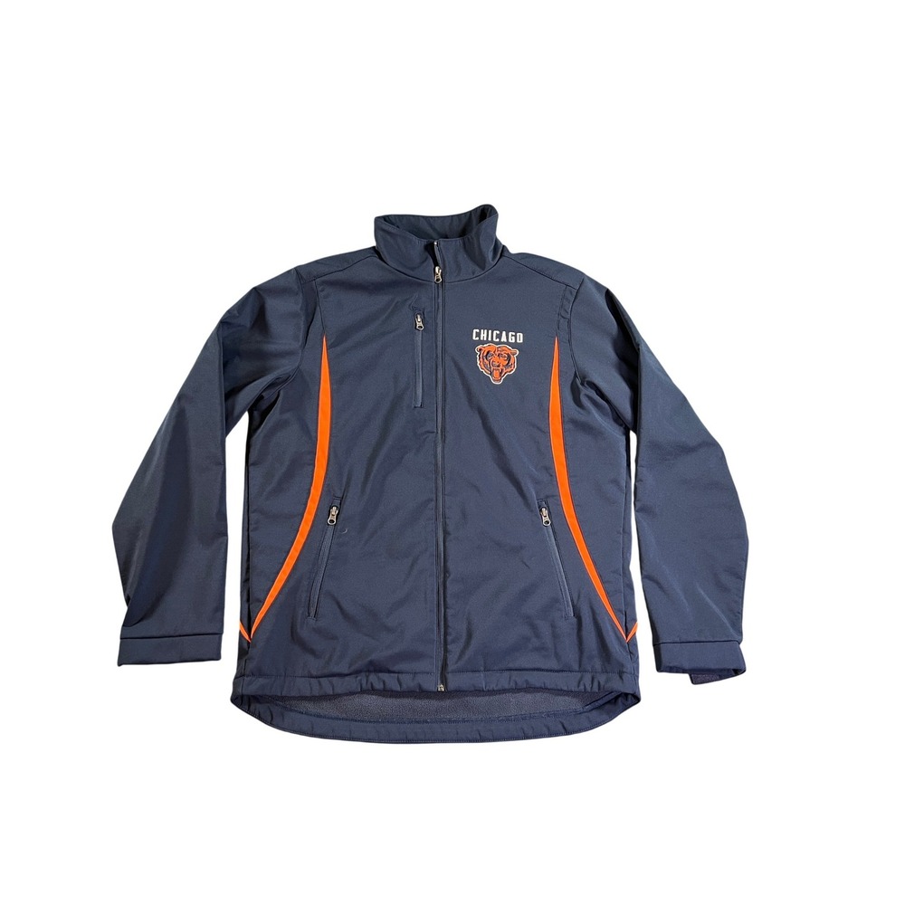 NFL Chicago‎ Bears Jacket Mens Large Navy Orange Full Zip Softshell Fleece Lined